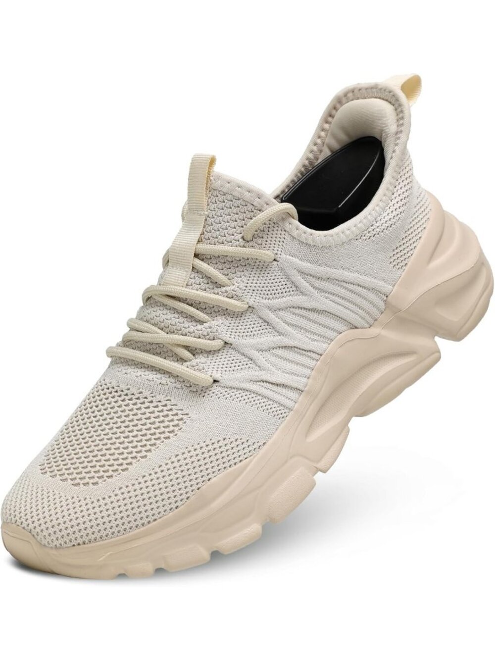 Men's All Beige Lightweight Breathable Athletic Walking Slip On Running Sneaker